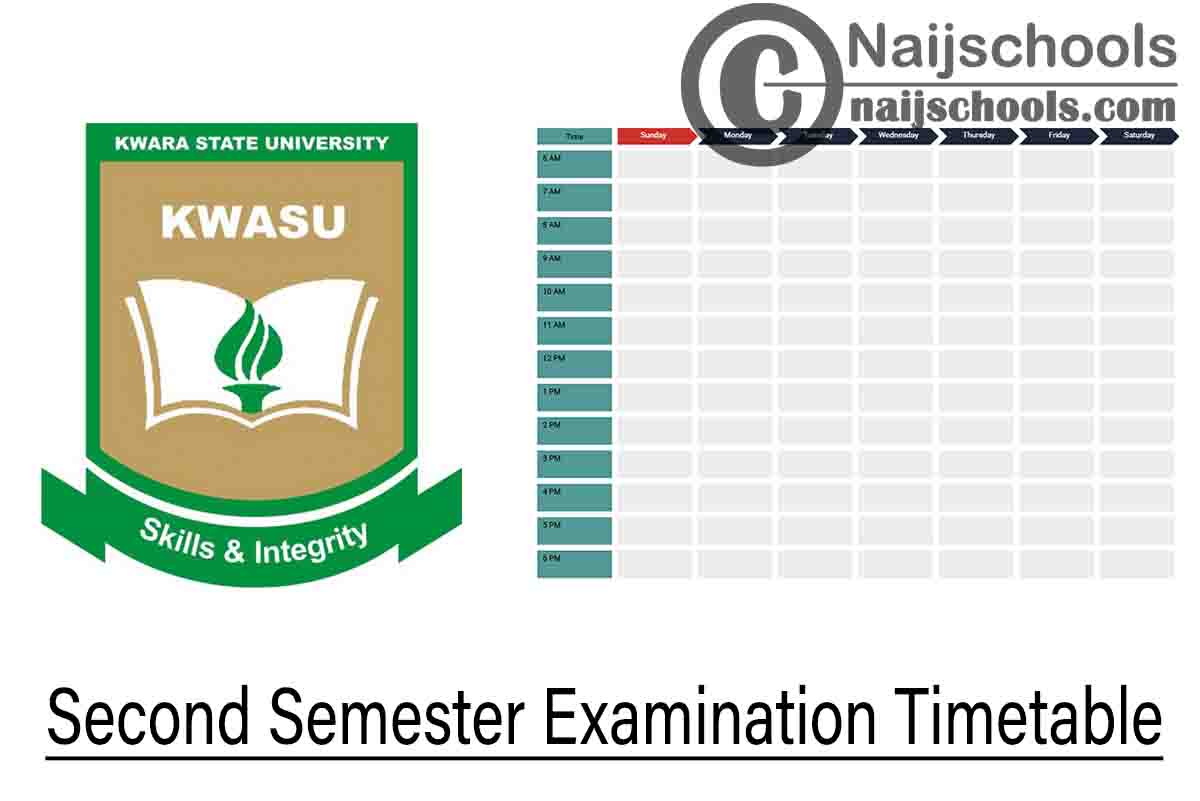 Kwara State University (KWASU) Second Semester Examination Timetable