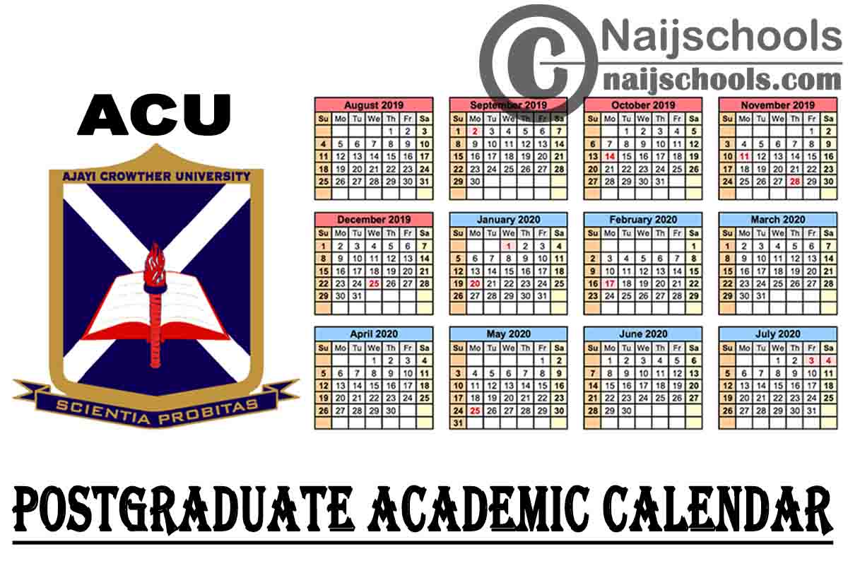 Ajayi Crowther University Postgraduate Academic Calendar for 2020/2021