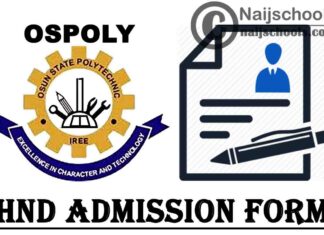 Osun State Polytechnic (OSPOLY) Iree HND Admission Form for 2021/2022 Academic Session | APPLY NOW