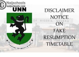 University of Nigeria Nsukka (UNN) Disclaimer Notice on Fake Resumption Timetable | CHECK NOW
