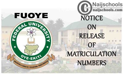 Federal University Oye-Ekiti (FUOYE) Notice on Release of 2019/2020 Admitted Candidates Matriculation Numbers | CHECK NOW