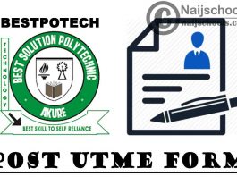 Best Solution Polytechnic (BESTPOTECH) ND Post UTME Screening Form for 2021/2022 Academic Session | APPLY NOW